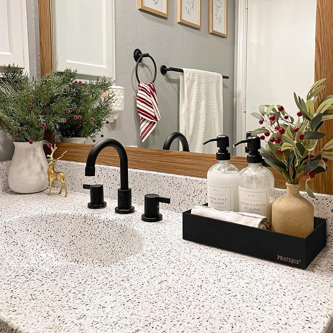 Bamboo Drawer Organizer - Kitchen Utensil Organizer Silverware Tray Cutlery Holder，Office Desk Supplies and Accessories,8.9 * 5.9 * 2.6inch,Black