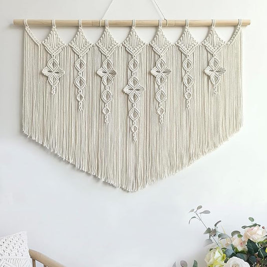 Achart Macrame Wall Hanging Large- Boho Wall Decor- large wall art- Wall Decor Living Room- Macrame Tapestry Boho Decor for Bedroom (Beige-Flower)