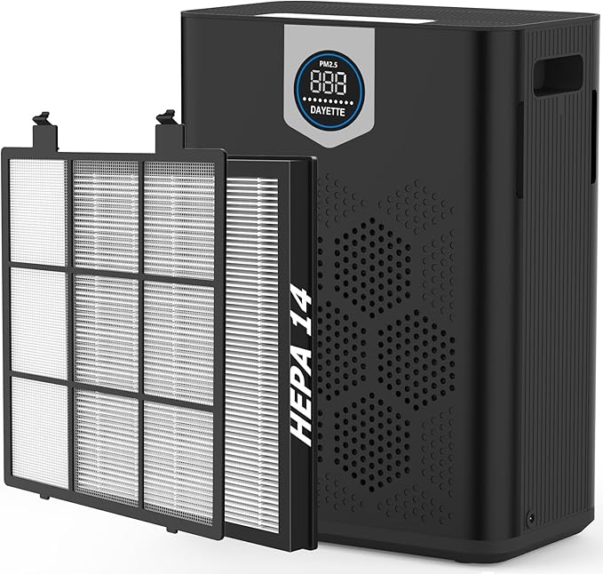 Air Purifier for Home Large Room Bedroom Up to 3000 Ft² with Washable Pre-Filter, Air Quality Monitor, HEPA Air Purifiers with Sleep Mode for Dust, Pollen,Black