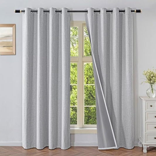 Blackout Curtains 108 Inches Long 2 Panels Set, 100% Black Out Textured Thermal Curtains, Grommet Privacy Light Blocking Drapes for Living Room Bedroom Luxury Deco(52W × 108L inch, Off-White)