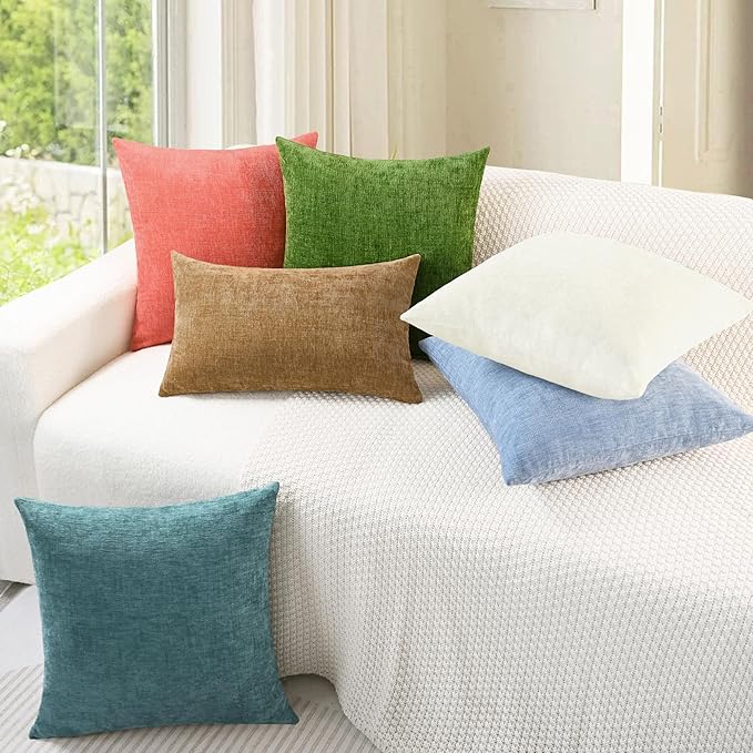 CaliTime Throw Pillow Covers Decorative 26 X 26 Inches Pack of 2 Cozy Chenille Cushion Cases for Couch Sofa Bed Living Room Home Cream