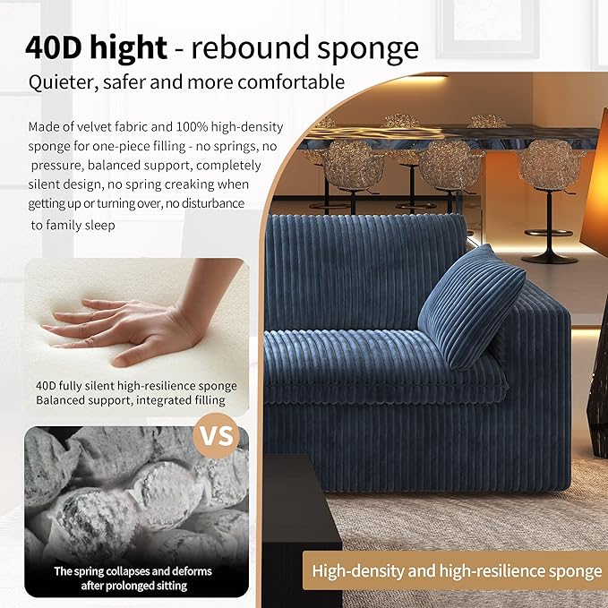 157.5" 4-Seater Cloud Sofa,Modular Sectional Couch,Modern Deep Seat Upholstered Couches with Plush Corduroy Fabric for Living Room Furniture,Bedroom and Apartment,No Assembly Required,Blue