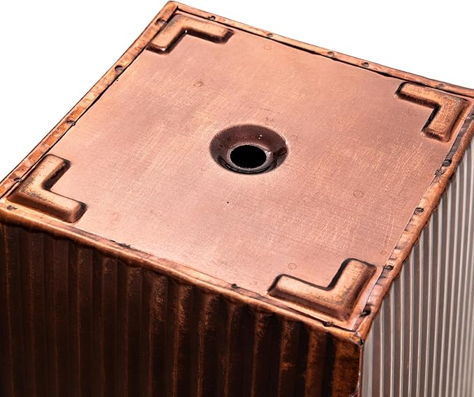 22in Vintage Handmade Metal Vertical Lines Copper Tapered Planters,Planter Box with Drainage Holes and Saucer -Set of 2, Galvanized Steel Planter for Indoor/Outdoor/Porch/Garden