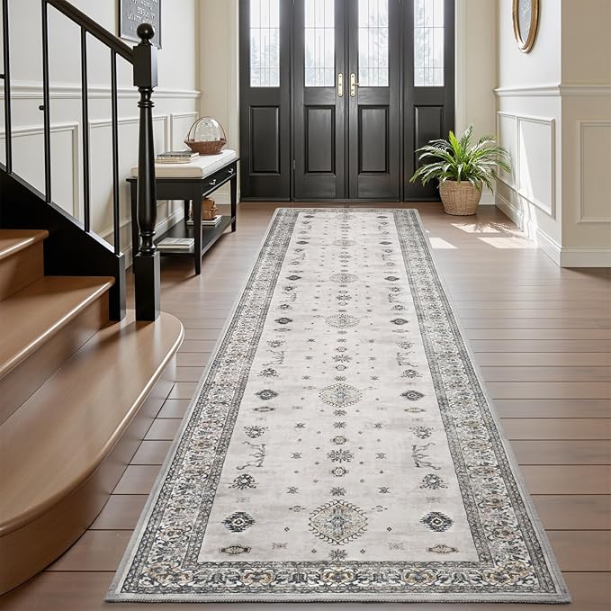 AMOAMI Vintage 3X10 Runner Rug Non Slip Soft Runners for Hallways Washable Hallway Runner Bedside Rugs for Bedroom Long Rug for Hallways Entryway Laundry Room Stair Kitchen Bathroom