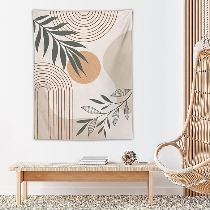 Abstract Boho Tapestry, Mid Century Tropical Tree Leaves Modern Geometric Arch Bohemian Botanical Tapestry, Home Aesthetic Wall Hanging Art Decor for Living Room Bedroom Dormitory 30x40 Inch