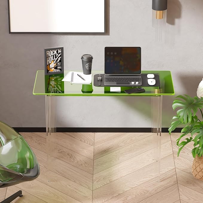 Acrylic Desk, Modern Study Table for HomeOffice-Extended Surface Multi-Purpose Console & EntrywayTable, Sturdy Lightweight Design (42.5-inch, Green)