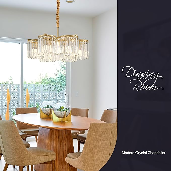 24.4“ Gold Semi Flush Mount Ceiling Light Fixtures, 6-Light Gold Modern Crystal Chandelier Height Adjustable Pendant Lighting for Bedroom Entryway Hallway Kitchen Island Living Room Foyer