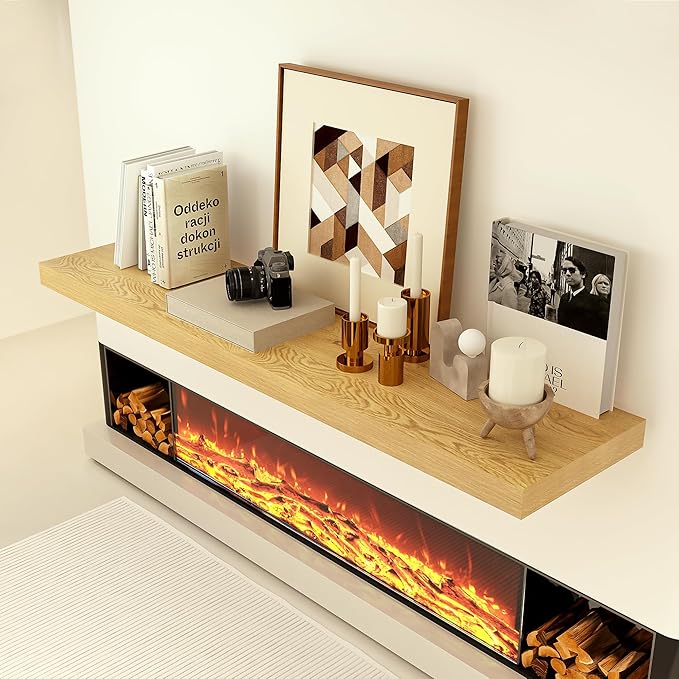 Heimlove 12" Deep Floating Shelves, 36 x 12 Inch Wall Mounted Long Floating Shelf with Invisible Brackets, for Home Decor, Bedroom, Kitchen, Living Room, Bathroom - 1 Pack, Oak