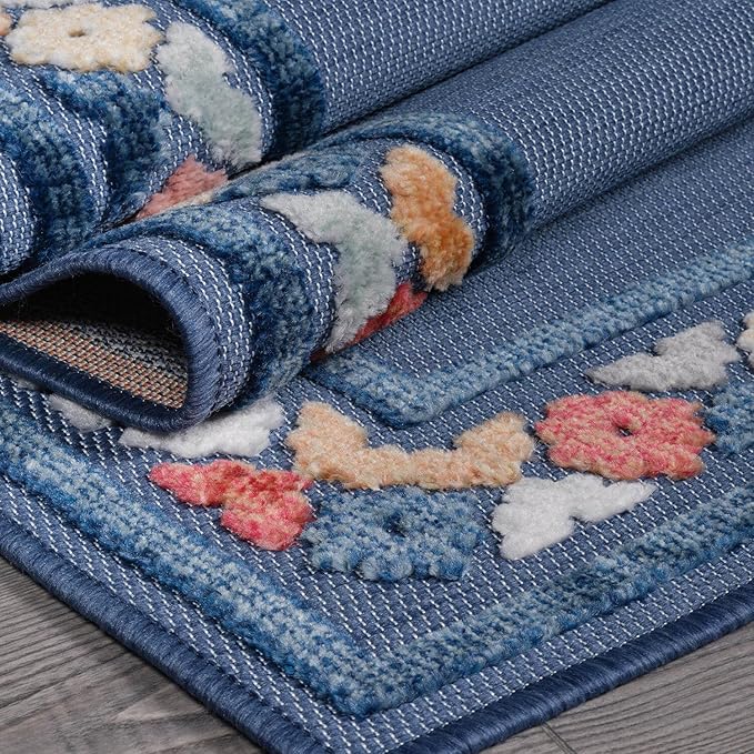 Beverly Rug Outdoor Rug 9x12 Modern Bordered Large Area Rugs for Indoor and Outdoor Patio Easy to Clean Non Shedding Living Room Porch Garden Washable Outside Carpet (9 x 12 Blue)