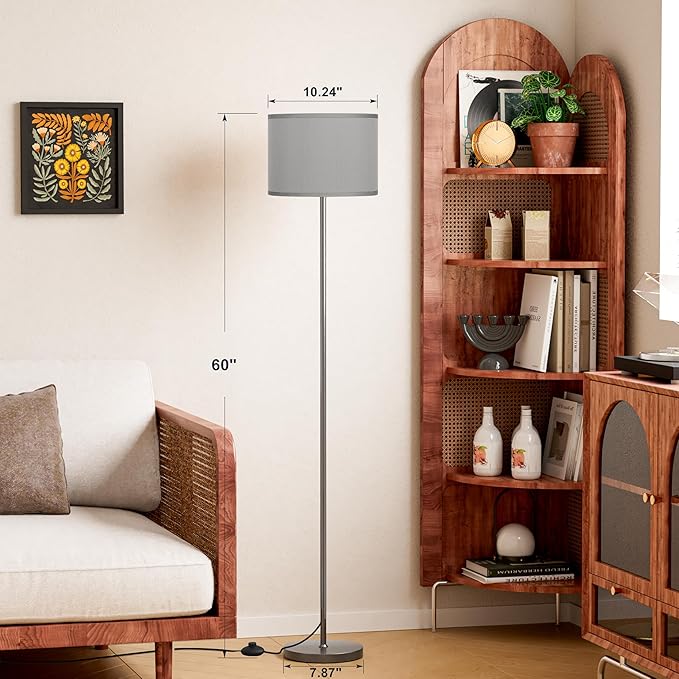 Ambimall 60'' Modern Floor Lamp with Shade, Tall Lamps for Living Room, Bedroom, Office, Dining Room, Gray Shade with Deep Gray Pole(Without Bulb)