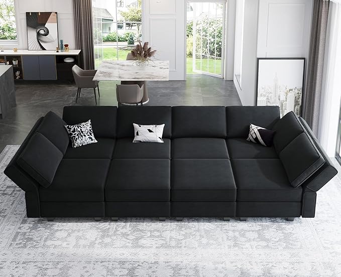 Belffin Modular Sectional Sofa with Storage Chaises Sleeper Couch 8 Seat Sectional Sofa Bed Black