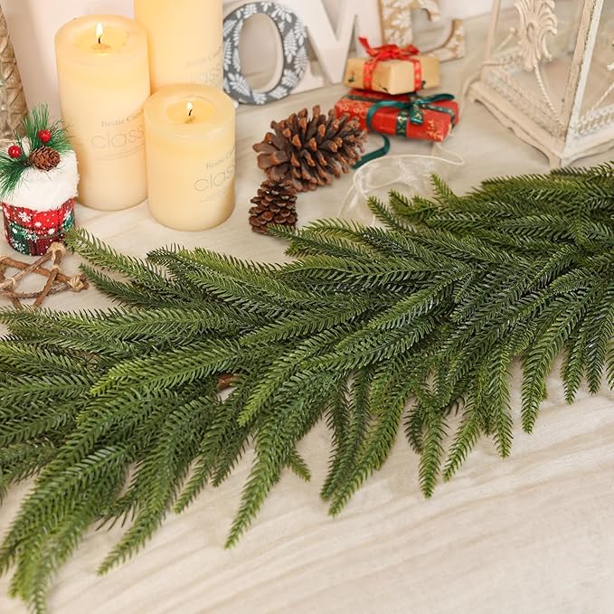 6FT Christmas Norfolk Pine Garland -1PCS, Artificial Pine Needles Garlands Faux Greenery Fake Garland for Holiday Fireplace,Table,Window,Stairs,Mante,Indoor Outdoor Decor