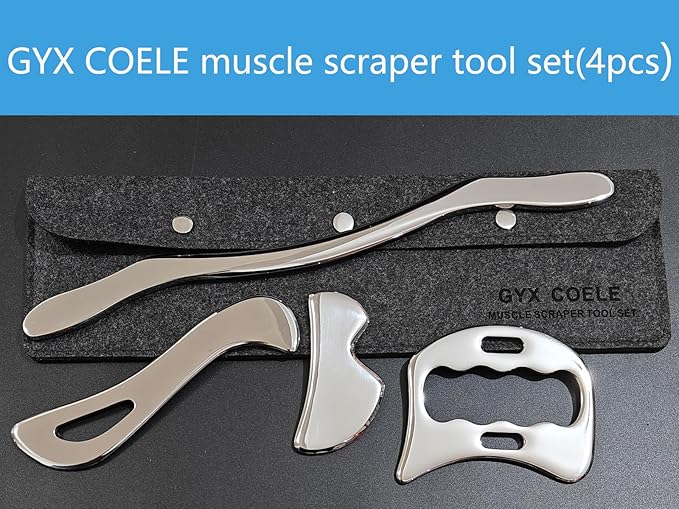 4 in 1 Stainless Steel Muscle Scraper Tools Set,Gua Sha Massage Scraper Scraping Tool Physical Therapy (4PCS Set)