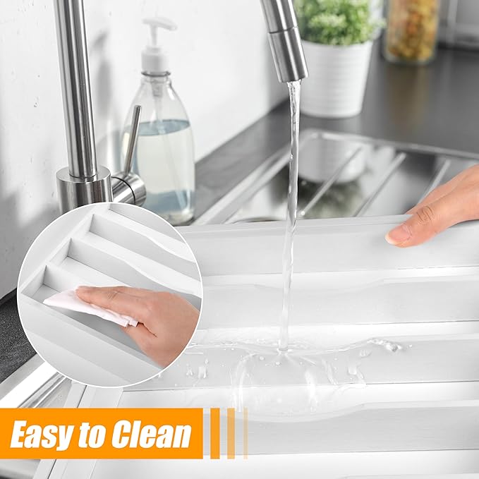 Bellsal Large Premium Bamboo Silverware Organizer - Expandable Utensil Drawer Organizer - 17"x19.6" Utensil Holder and Cutlery Tray with Grooved for Kitchen Flatware and Utensils(7-9 Slot, White)