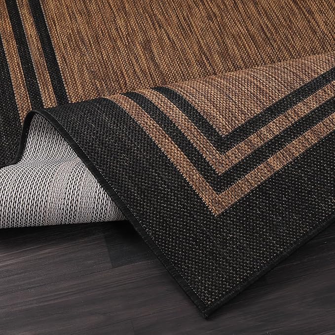 Bordered Outdoor Rug 6x9 Washable Outside Carpet for Indoor Patio Porch Waterproof Easy Cleaning Non Shedding Area Rugs Nut Brown 6 x 9