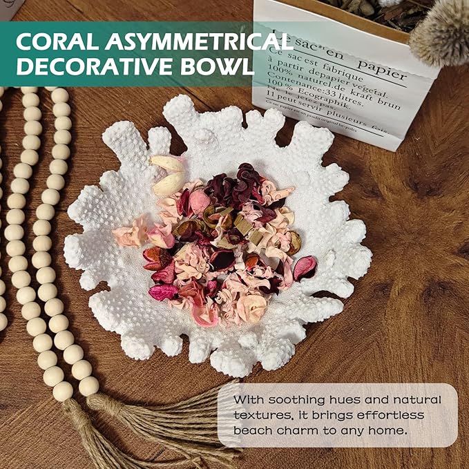 Accessoryway White Coral Textured Decorative Bowl,9.45" Medium Resin Decorative Centerpiece Bowl for Coastal Beach theme house table centerpiece decorations & Nautical decorations for coffee table