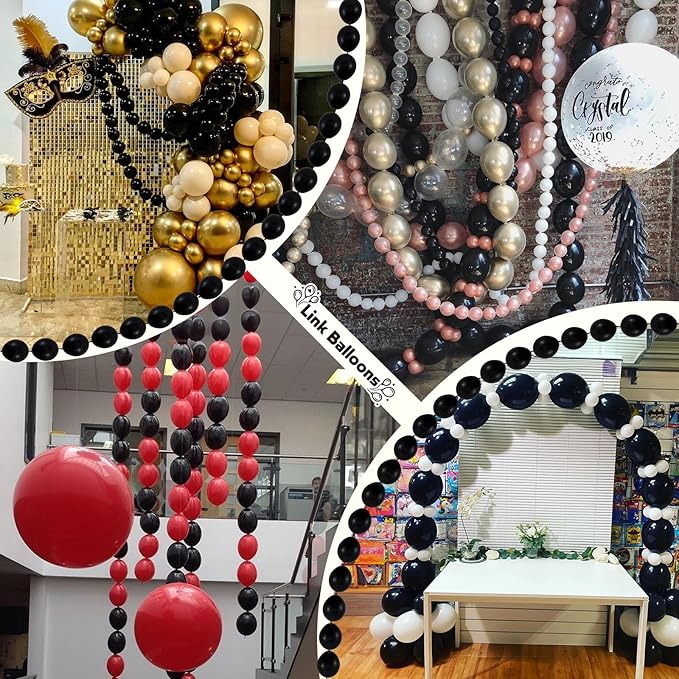 Black Quick Link Balloons, 100PCS Linking Balloons for Make Balloon Wall Balloon Arch Balloon Chains, Linkable Balloons for Wedding Birthday Baby Shower Engagement Graduation Party Decorations (6inch)