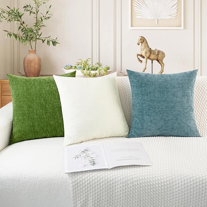 CaliTime Throw Pillow Covers Decorative 20 X 20 Inches Pack of 2 Cozy Chenille Cushion Cases for Couch Sofa Bed Living Room Home Cream