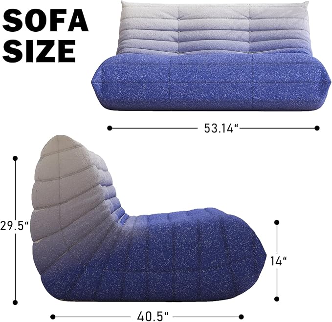 Bean Bag Chair, Loveseat Fireside Chair Bean Bag Sofa Large Bean Bag Chair for Adults, 2 Seater Bean Bag Chairs for Teens with High Density Comfortable Foam, Bean Bag for Living Room (Blue&White)