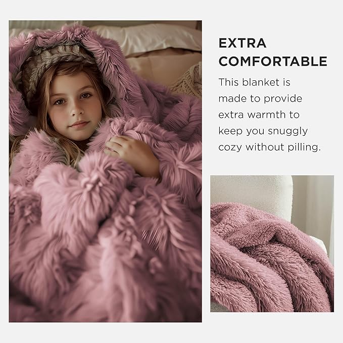 Bedsure GentleSoft Fluffy Dusty Pink Blankets Queen Size for Bed, Thick Sherpa Faux Fur Fleece Fuzzy Plush Winter Warm Soft Queen Blankets, Bedroom Decor Pink Gifts Cozy Gifts for Women Men, 90x90