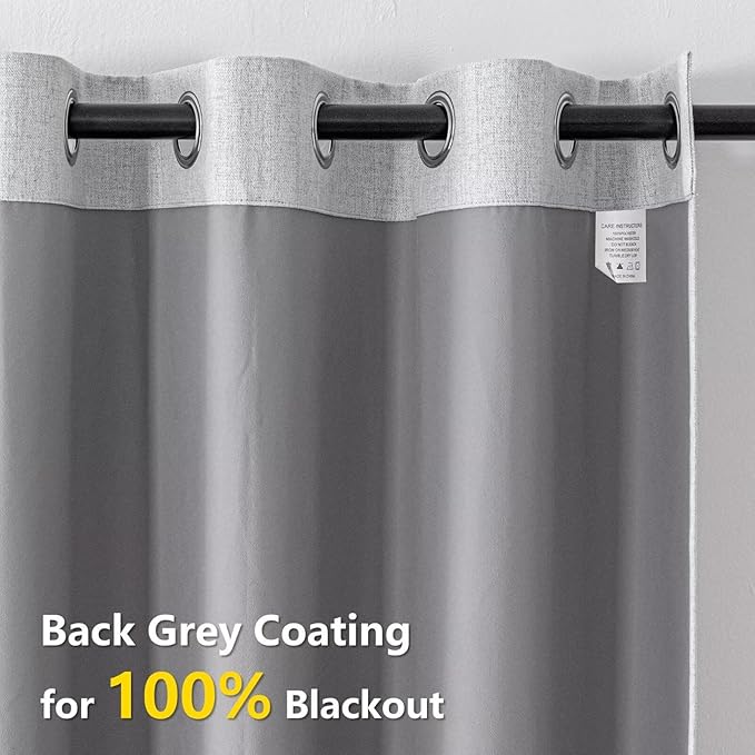 Blackout Curtains 72 Inch Length 2 Panels Set, 100% Black Out Textured Thermal Curtains, Grommet Light Blocking Drapes for Living Room Bedroom Luxury Decor(52W × 72L inch, Greyish White)