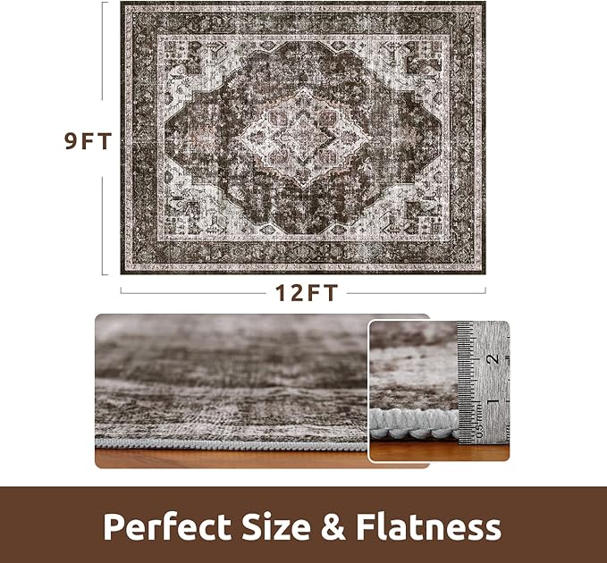 AMOAMI-Area Rug 9X12 Rugs for Living Room-Vintage Soft Brick/Brown Rugs for Bedroom-Non Slip Carpet-Washable Rug for Dining Room Living Room Bedroom Office Under Table