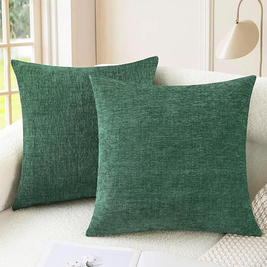 CaliTime Throw Pillow Covers Decorative 26 X 26 Inches Pack of 2 Cozy Chenille Cushion Cases for Couch Sofa Bed Living Room Home Dark Green