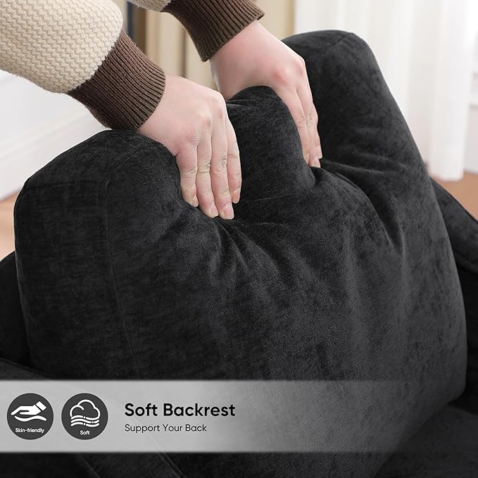 Accent Chair for Living Room, Mid Century Modern Reading Chair for Bedroom, Upholstered Armchair with Side Pockets, Comfy Single Sofa Side Chair for Office, Apartment, Small Room, Black