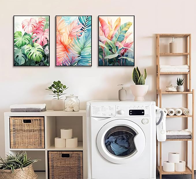 3pcs Tropical Botanical Canvas Wall Art Monstera Leaves Posters Botanical Prints Bohemian style Wall Decor Pictures Palm Leaves Paintings for Bathroom living room Decoration Unframed