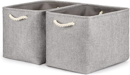 Bidtakay Grey Baskets [2-Pack] Shelf Baskets for Storage 16" X 11.8" X 11.8" Large Fabric Rectangular Decorative Storage Basket Organization Bins for Shelves Closet Home Organization(Grey)