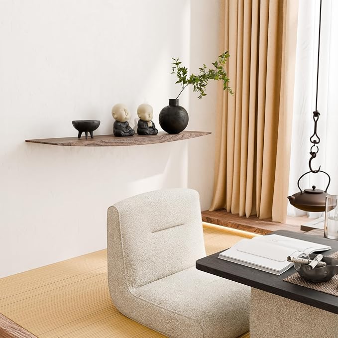 24’’ Black Walnut Floating Shelves - 6 Inch Deep Solid Wood Floating Shelf for Wall, Rustic Zen TV Shelf Wall Mounted, Live Edge Shelf with Invisible Brackets for Living Room, Bedroom, Kitchen.