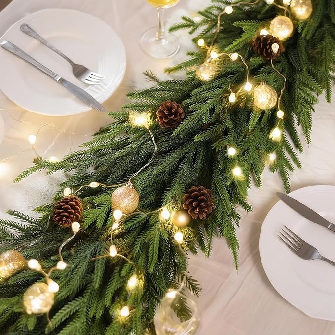 Artificial Norfolk Pine Garland - Faux Christmas Garland Fake Green Garland for Fireplace,Table, Stairs, Mantle, Window,Indoor Outdoor,Home,Holiday Decor (2 PCS,5 FT)