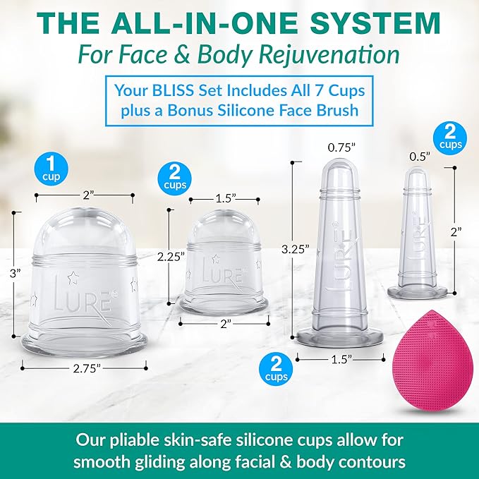 Bliss Face and Body Cupping Therapy Set – Includes Facial Cups for Cupping and Anti-Cellulite Cups - Release Fascia, Lymphatic Drainage, Natural Pain Relief