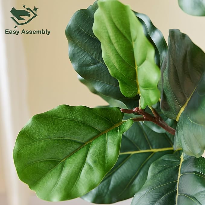Artificial Fiddle Leaf Fig Tree 5FT, Large Realistic Faux Ficus Lyrata Plant with Pot Large Faux Plant for Indoor Outdoor Home, Office, Living Room, Bathroom Decor