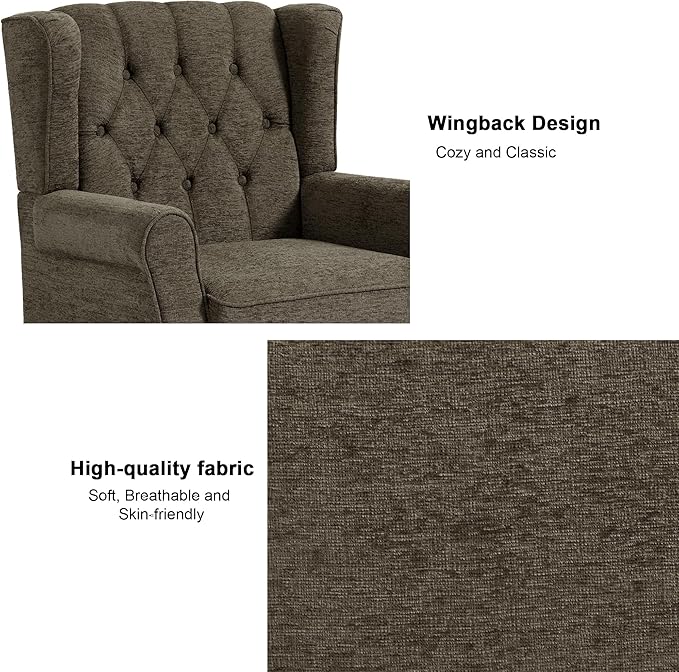 Accent Chair, Upholstered Armchair with Button Tufted High Back & Solid Wood Legs, Comfy Wingback Reading Single Sofa Chair for Small Spaces, Living Room, Bedroom (Taupe, Set of 2)