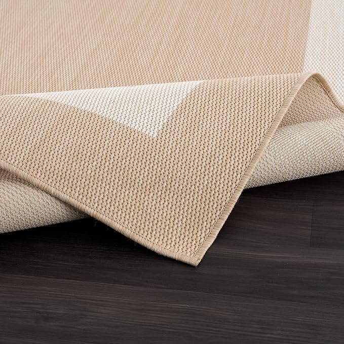 CAMILSON Outdoor Rug 10x14, Large Modern Outside Rugs for Patios Porches Waterproof Durable Washable Non-Shedding, Easy-to-Clean Indoor/Outdoor Area Carpet (10 x 14, Bordered - Beige/White)
