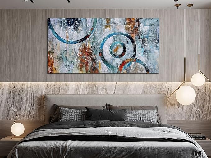 Arjun Abstract Wall Art Geometric Canvas Circle Block Painting Modern Grey Brown Picture, Large Size Simple Artwork Ready to Hang Framed for Bedroom Living Room Bathroom Home Office Wall Décor 40"x20"