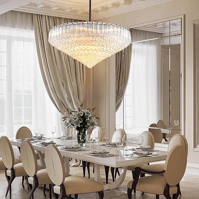 30" Modern Dining Room Chandeliers, 13-Light Clear Crystal Chandeliers, Dimmable Blown Glass Chandelier for Living Room, Round Large Chandelier for High Ceiling, Bedroom, Entryway, Staircase