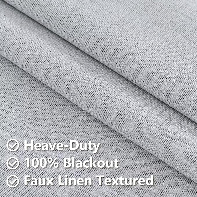 Blackout Curtains Customsize 1 Panel, 100% Blackout Textured Thermal Curtains, Grommet Privacy Light Blocking Drapes for Living Room Bedroom Luxury Decor(Customsize, Greyish White)