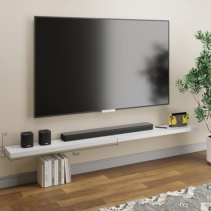 BAMEOS Floating Shelves,40 in W x 8in D Wall Mounted Wooden Shelves with Invisible Brackets Set of 2, Hanging Wall Shelves Decoration for Bedroom, Bathroom, Living Room and Kitchen