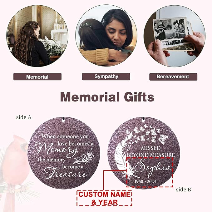 ASTARIN 36" Large Deep Tone Personalized Sympathy Wind Chimes, Memorial Wind Chime for Loss of Mother Father Loved One, Angel's Feather Bereavement Gifts Decor Outdoor Patio Garden(Produced in USA)