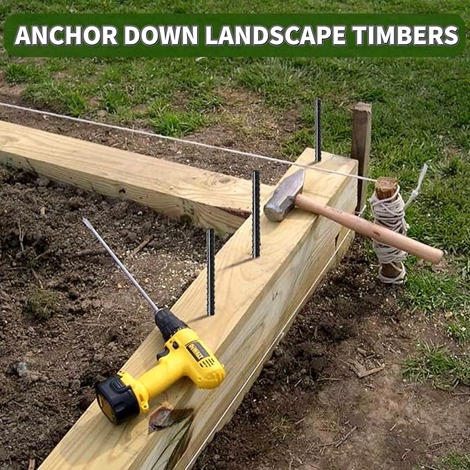 16 inches Ground Rebar Stakes (16 pcs) Heavy Duty Metal Spikes for Concrete Timber Garden Plant, Long Straight Steel Stakes for Tent, 3/8" Thickness Ground Anchors with Chisel Point End, Black