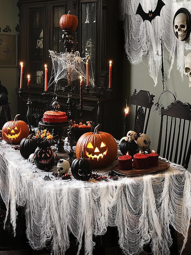 Biubee 5Pcs Halloween White Creepy Cloth- Spooky Gauze Fabric Cloth for Haunted Horror House Halloween Party Doorway Outdoors Decoration (30" ×72")