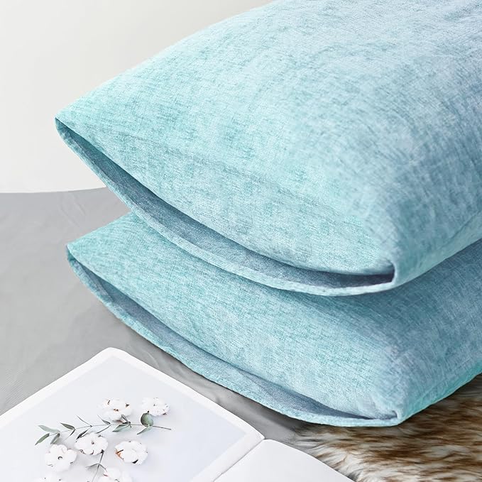 CaliTime Throw Pillow Covers Decorative 20 X 26 Inches Pack of 2 Cozy Chenille Standard Pillow Shams Cases for Couch Sofa Bed Living Room Home Light Blue Grey