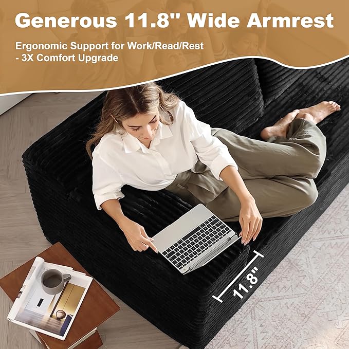 136" Sectional Couches for Living Room Modern Modular Sofa with L-Shape Couchs Upholstered Boneless Couch Deep Seat Sectional Couch with Chaise (Black, Left Facing Chaise+3Seaters)