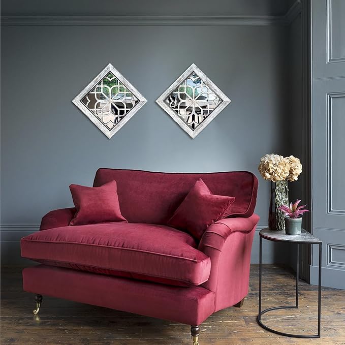 Boho Square Wall Mirrors Set of 2-12" x12'Decorative Mirrors for Wall Decor, BrownHandcrafted Mirror Panels Perfect for LivingRoom Bedroom Entryway Hallway (Grey)