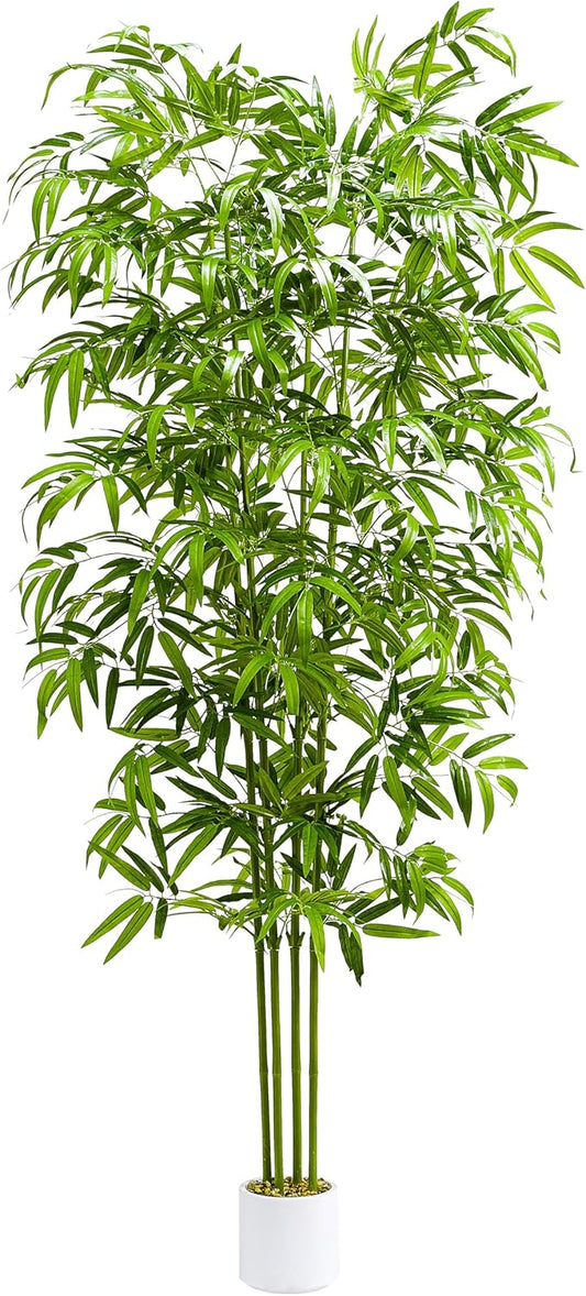 Artificial Tree Fake Plants, Artificial Bamboo Tree 7FT Tall in White Potted, Artificial Tree Indoor Decor Bamboo Silk Tree with Natural Wood Trunk, for Home Office Living Room Modern