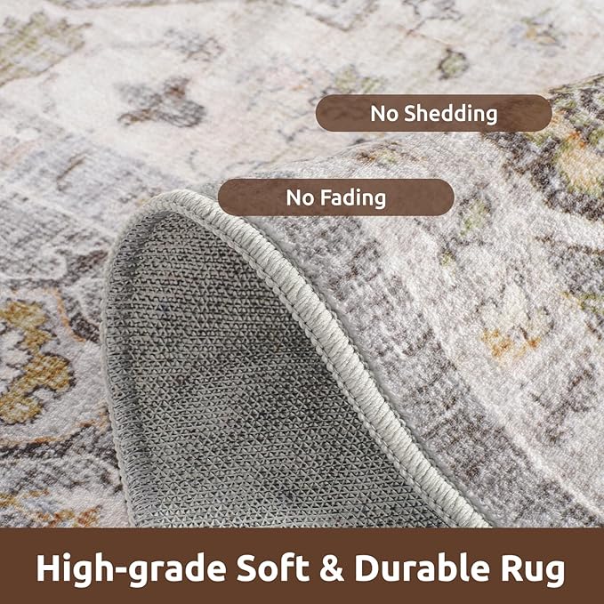 AMOAMI-2X10 Runner Rug-Washable Runners for Hallways-Soft Non Slip Bedside Rugs for Bedroom-Vintage Long Rug for Hallways Entryway Laundry Room Stair Kitchen Bathroom Grey