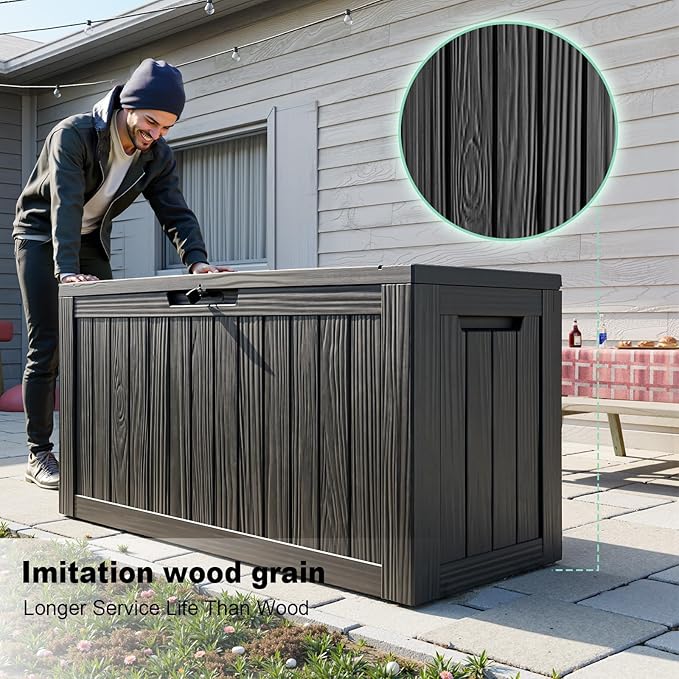 87 Gallon Deck Box Large Outdoor Storage for Patio Furniture,Outdoor Cushions,Garden Tools and Pool Supplies,Waterproof,Resin,Lockable(Black)