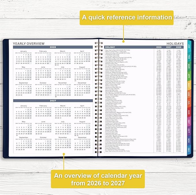 2026 Appointment Book/Planner - Weekly Appointment Book 2026, January - December 2026, 8.26"x 11.4", Daily/Hourly Planner with Tabs, 15 Minutes, Wirebound - Blue